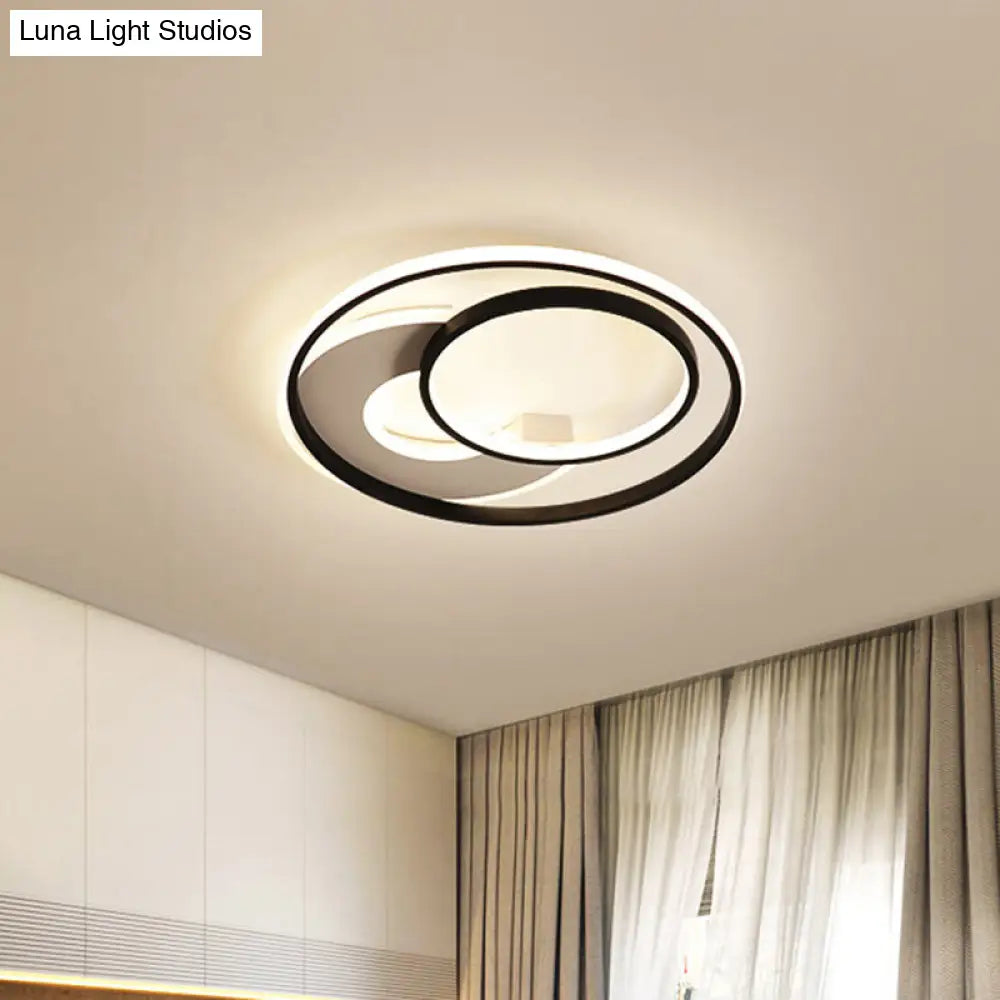 16’/19.5’ Metal Contemporary Led Flush Mount Light Fixture In Black With Warm/White