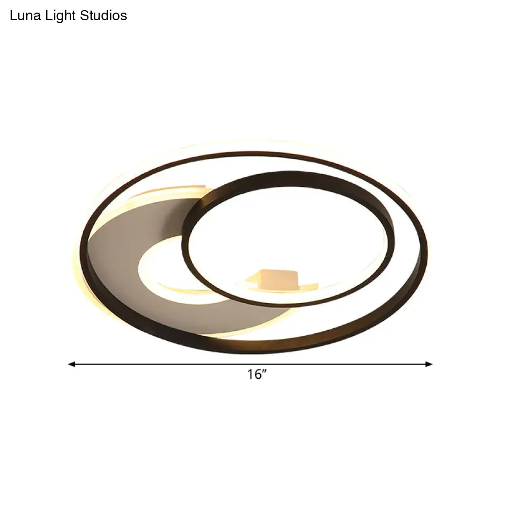 16’/19.5’ Metal Contemporary Led Flush Mount Light Fixture In Black With Warm/White