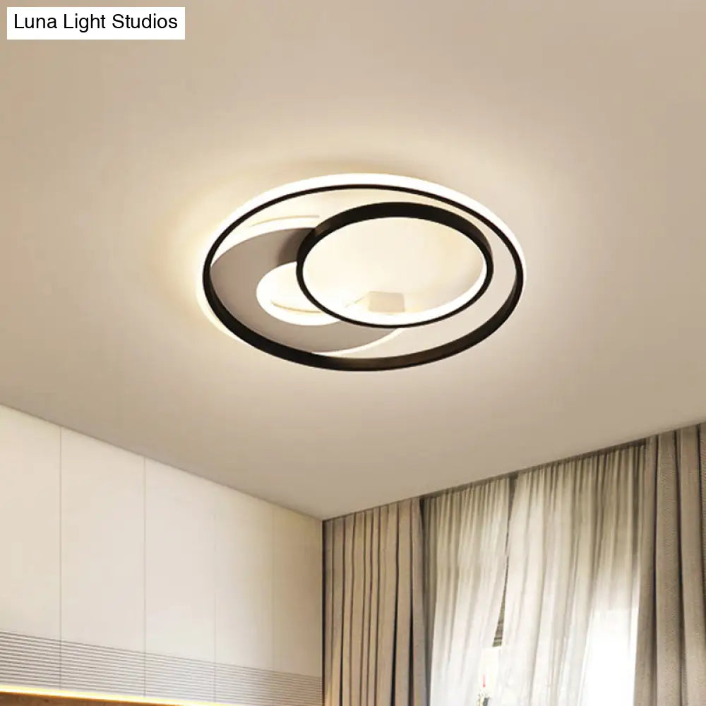 16/19.5 Metal Contemporary Led Flush Mount Light Fixture In Black With Warm/White