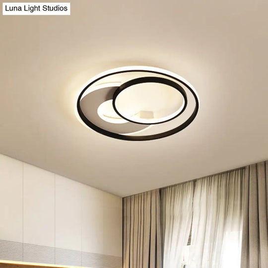 16/19.5 Metal Contemporary Led Flush Mount Light Fixture In Black With Warm/White