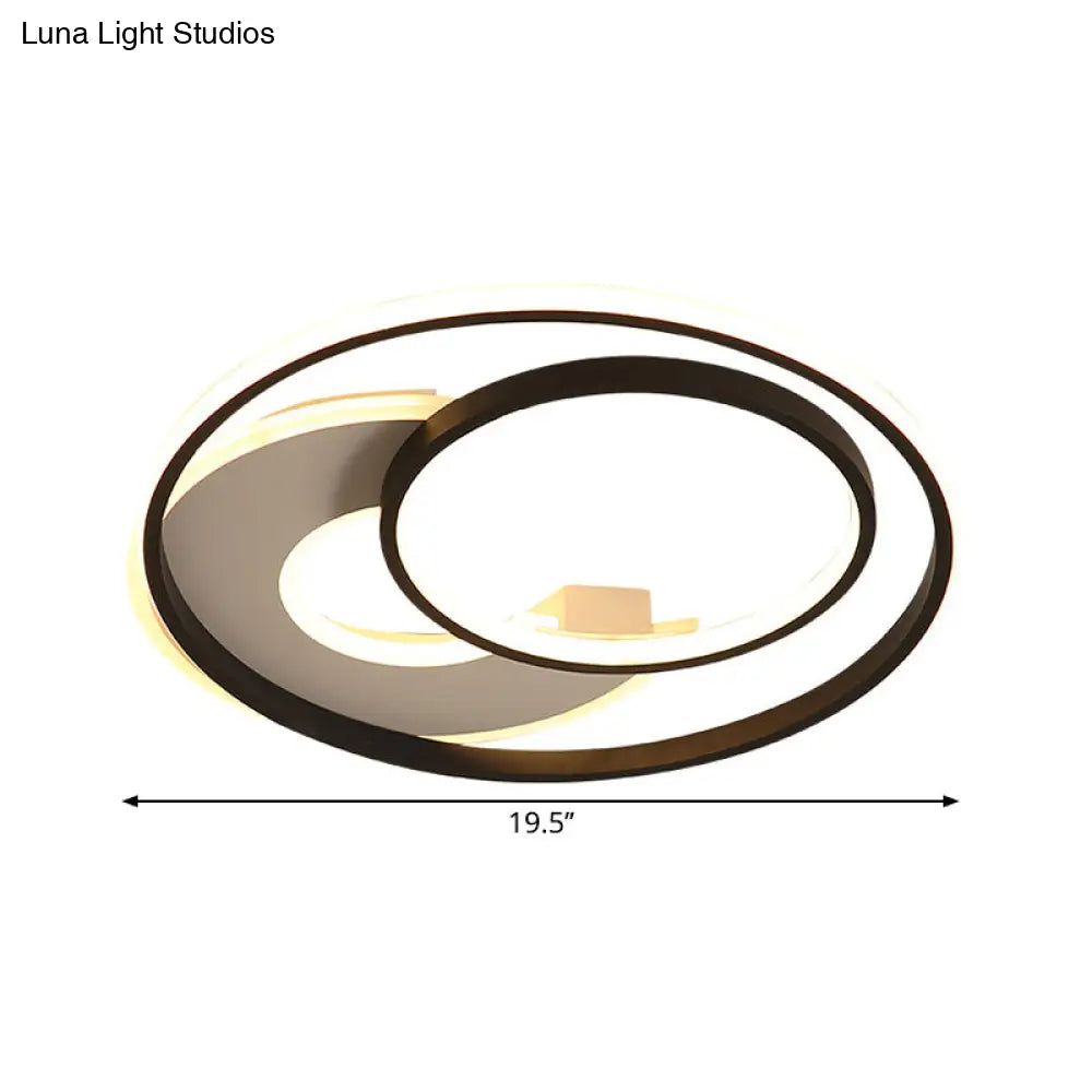 16/19.5 Metal Contemporary Led Flush Mount Light Fixture In Black With Warm/White