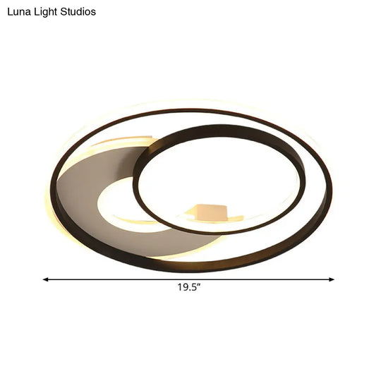 16/19.5 Metal Contemporary Led Flush Mount Light Fixture In Black With Warm/White