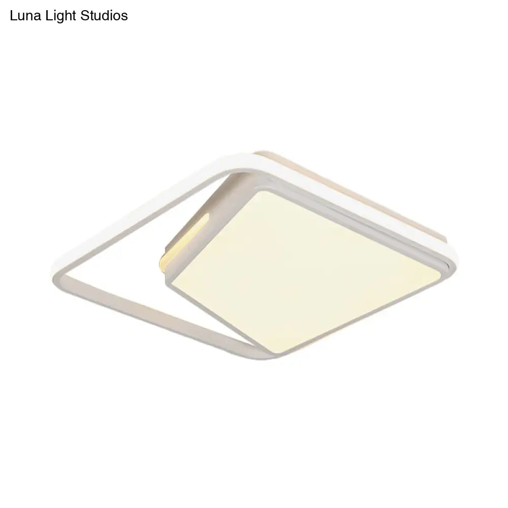 16/19.5 Metal Square Ceiling Mount Light Fixture - Contemporary Black/White Flush In Warm/White/3