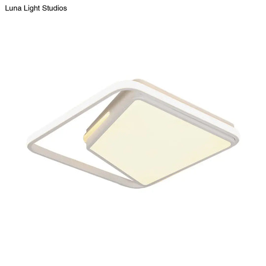 16/19.5 Metal Square Ceiling Mount Light Fixture - Contemporary Black/White Flush In Warm/White/3