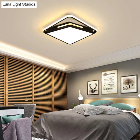 16’/19.5’ Metal Square Ceiling Mount Light Fixture - Contemporary Black/White Flush In