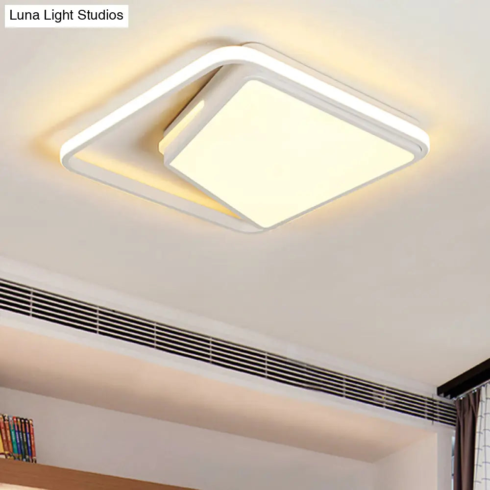 16/19.5 Metal Square Ceiling Mount Light Fixture - Contemporary Black/White Flush In Warm/White/3