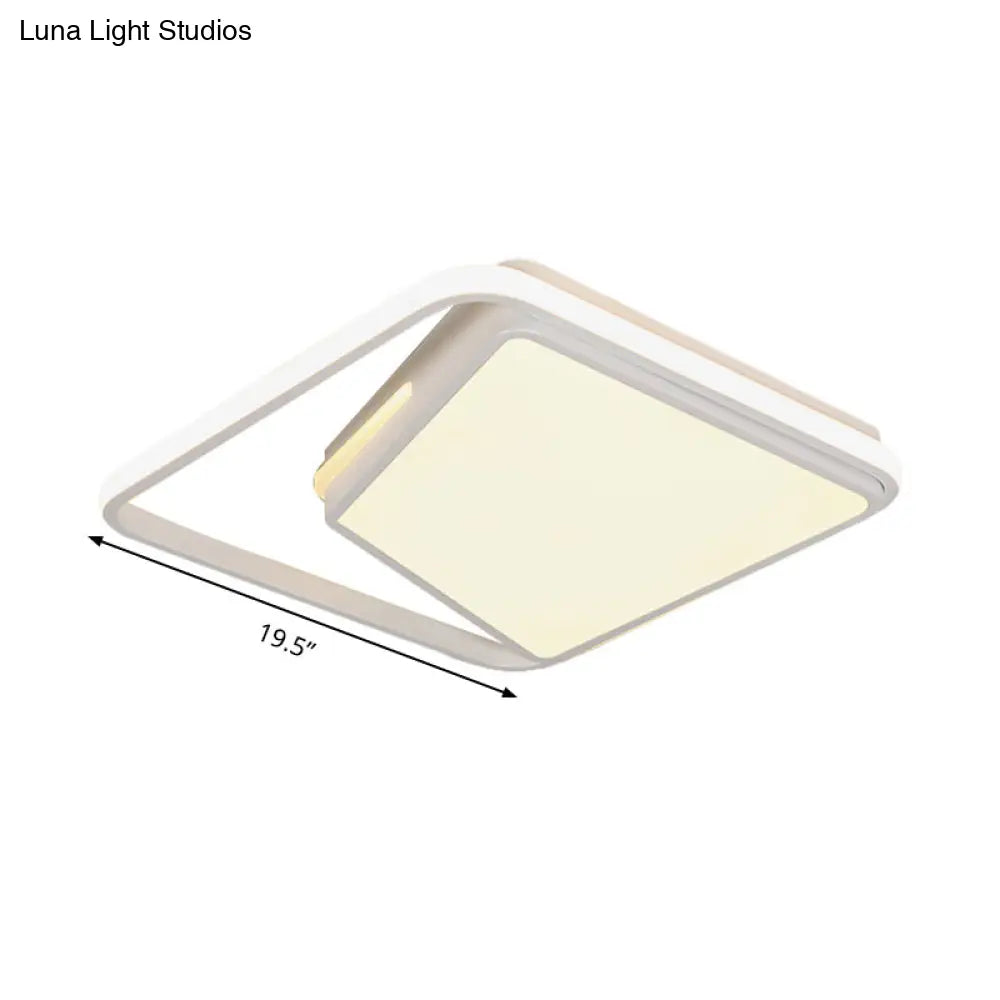 16/19.5 Metal Square Ceiling Mount Light Fixture - Contemporary Black/White Flush In Warm/White/3