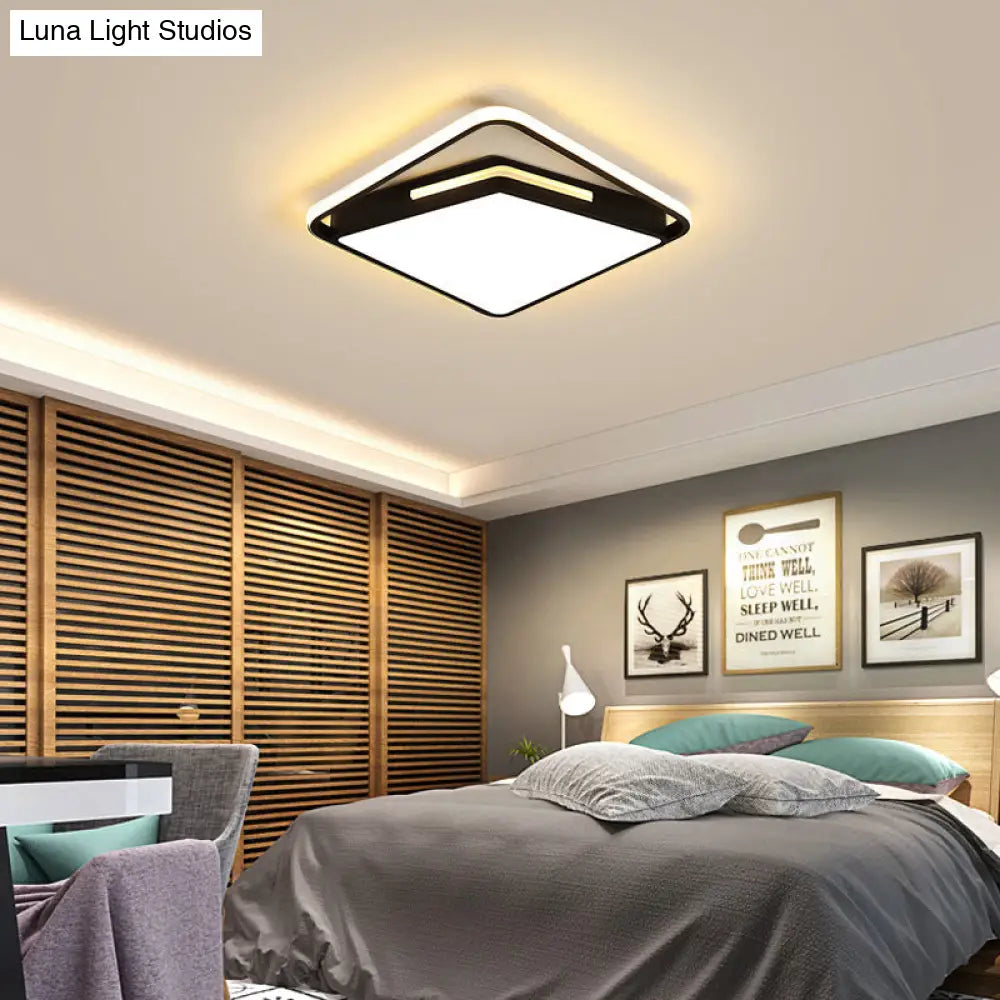 16/19.5 Metal Square Ceiling Mount Light Fixture - Contemporary Black/White Flush In Warm/White/3