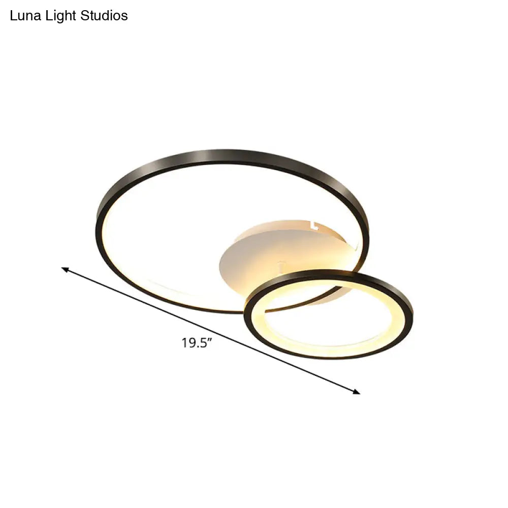 16’/19.5’ Minimal Iron Bedroom Led Ceiling Mount Lamp - Warm/White Light Black