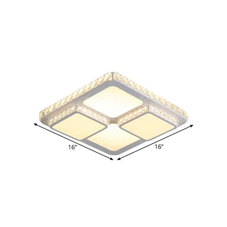 16/19.5 Minimalist Crystal Block Led Ceiling Lamp In Warm/White Light