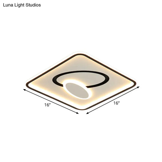 16/19.5 Modern Black & White Led Flush Mount Lamp - Square Metal Design Warm/White Light