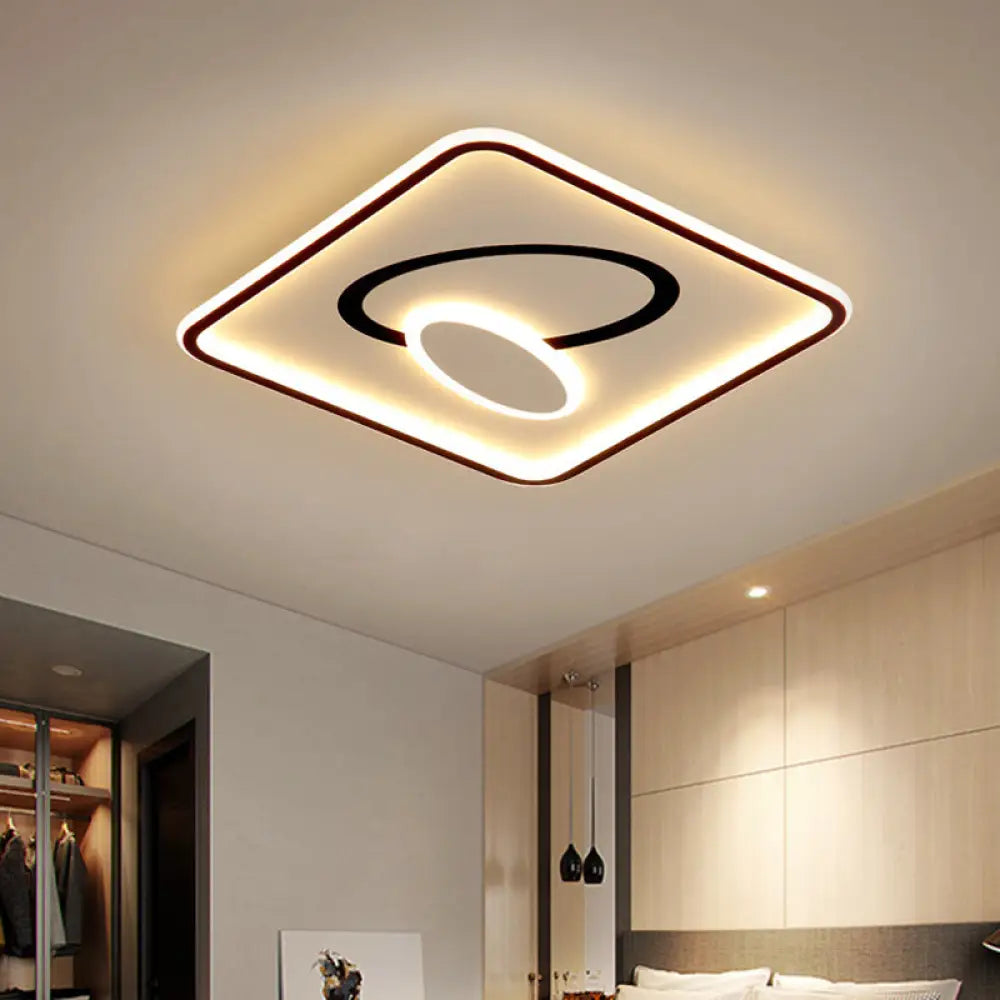 16’/19.5’ Modern Black & White Led Flush Mount Lamp - Square Metal Design Warm/White Light