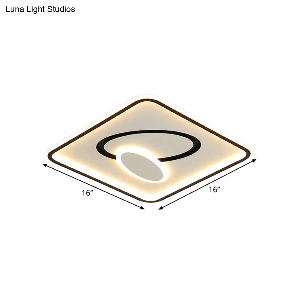 16’/19.5’ Modern Black & White Led Flush Mount Lamp - Square Metal Design Warm/White Light
