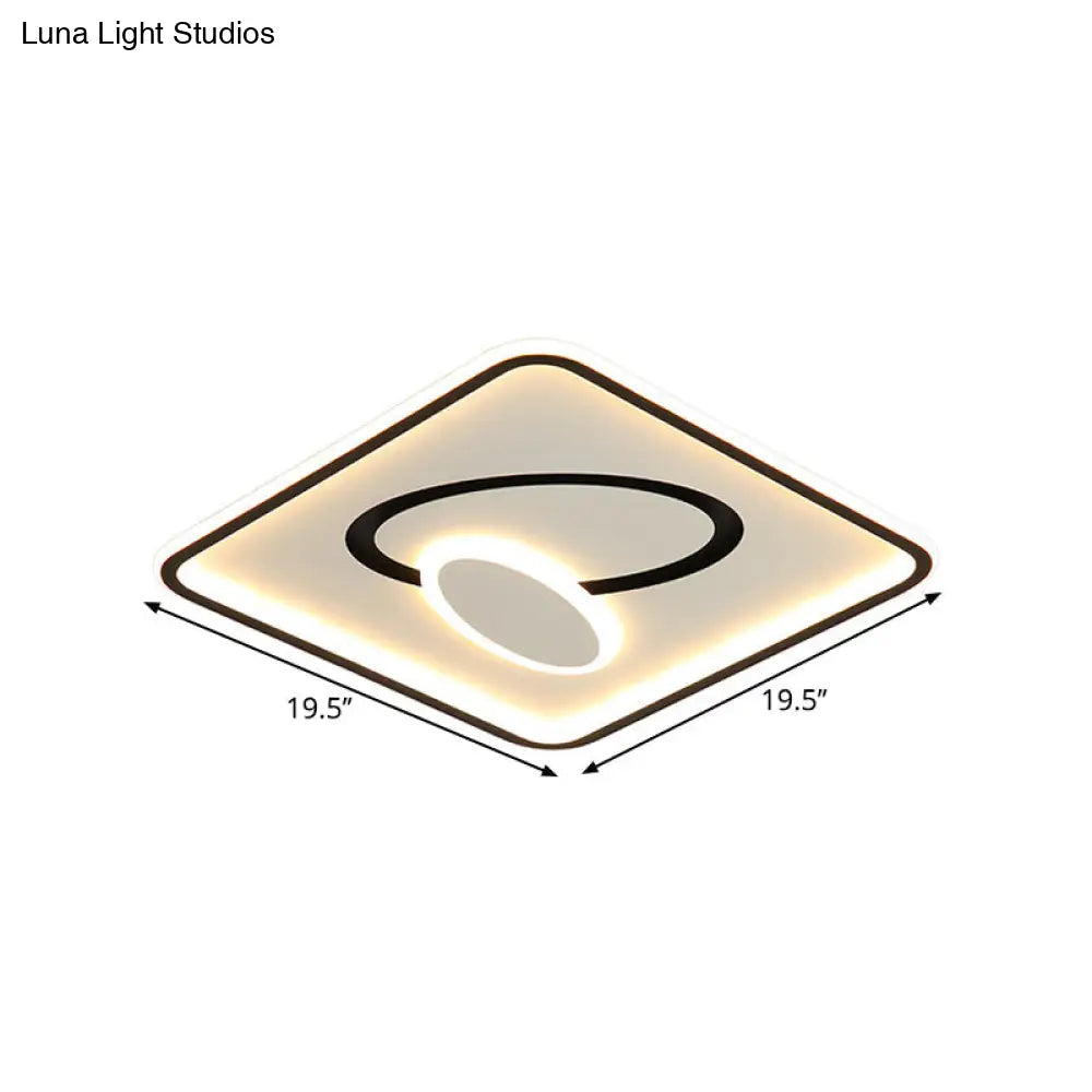 16/19.5 Modern Black & White Led Flush Mount Lamp - Square Metal Design Warm/White Light