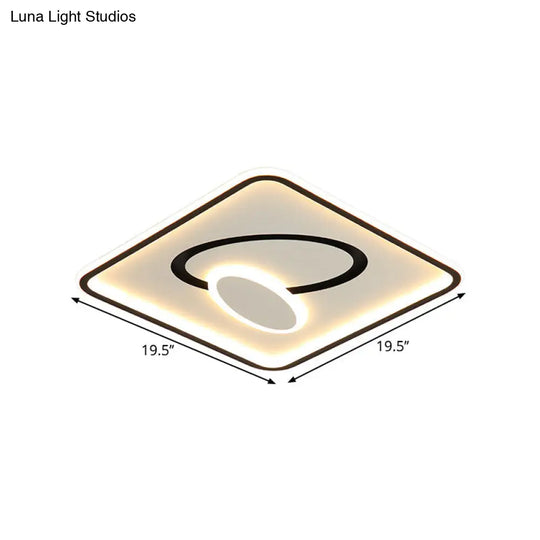 16/19.5 Modern Black & White Led Flush Mount Lamp - Square Metal Design Warm/White Light