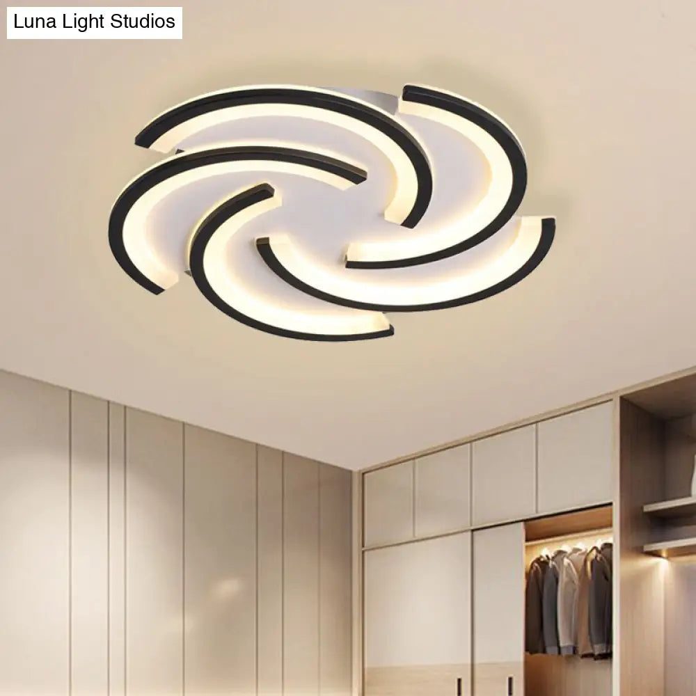 16/19.5 Modern Led Acrylic Spiral Flush Light Black Ceiling Mount For Bedroom - Warm/White