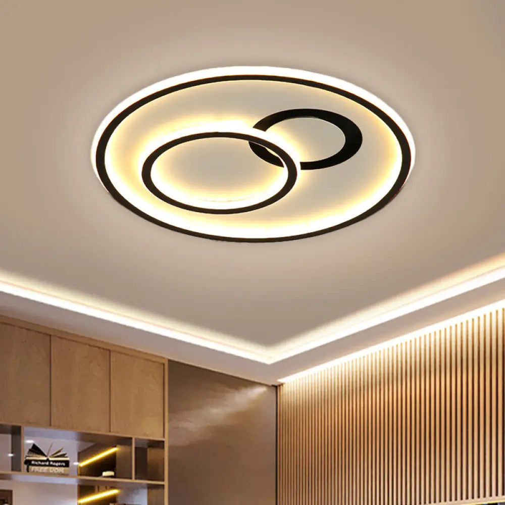 16’/19.5’ Modern Round Flush Lamp Metallic Led Ceiling Fixture Black 3 Color Light - Perfect