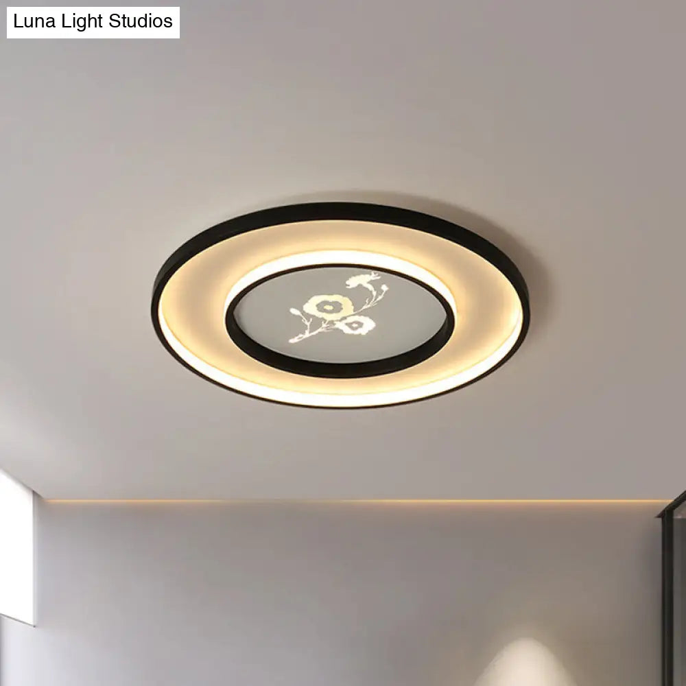 16’/19.5’ Modern Round Flush Mount Acrylic Led Ceiling Light Fixture In Black With Flower