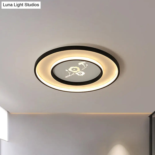 16’/19.5’ Modern Round Flush Mount Acrylic Led Ceiling Light Fixture In Black With Flower