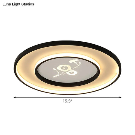 16’/19.5’ Modern Round Flush Mount Acrylic Led Ceiling Light Fixture In Black With Flower