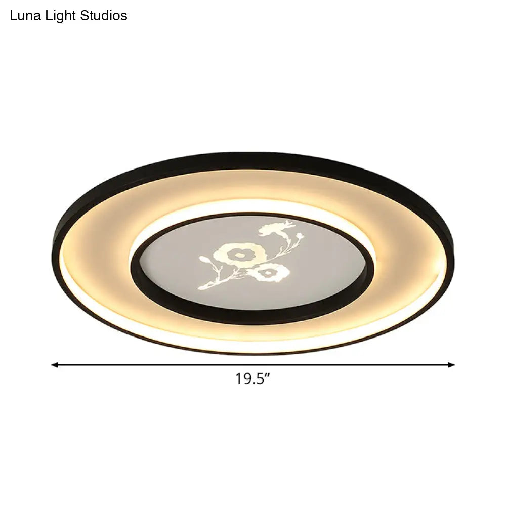 16’/19.5’ Modern Round Flush Mount Acrylic Led Ceiling Light Fixture In Black With Flower