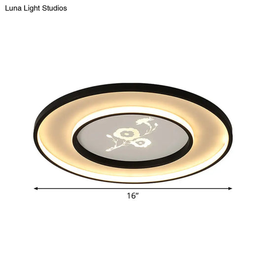 16’/19.5’ Modern Round Flush Mount Acrylic Led Ceiling Light Fixture In Black With Flower