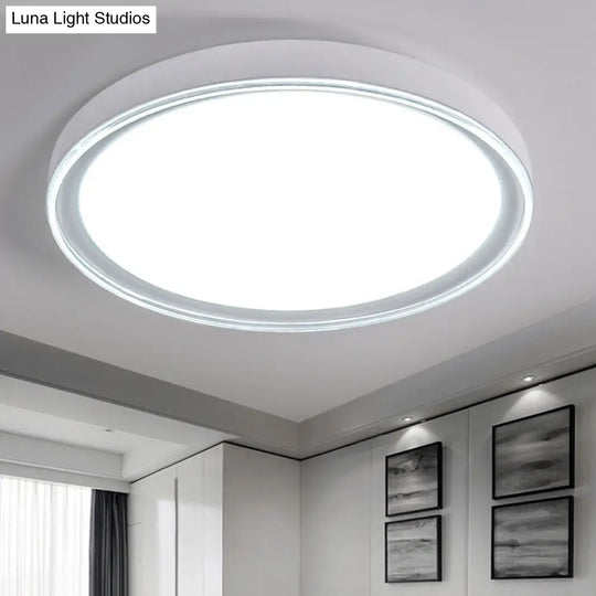 16/19.5 Nordic Metal Round Flush Light With Acrylic Shade - White/Pink/Yellow Led Ceiling Fixture