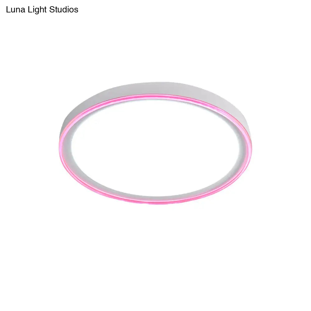 16/19.5 Nordic Metal Round Flush Light With Acrylic Shade - White/Pink/Yellow Led Ceiling Fixture