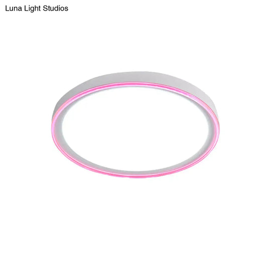 16/19.5 Nordic Metal Round Flush Light With Acrylic Shade - White/Pink/Yellow Led Ceiling Fixture