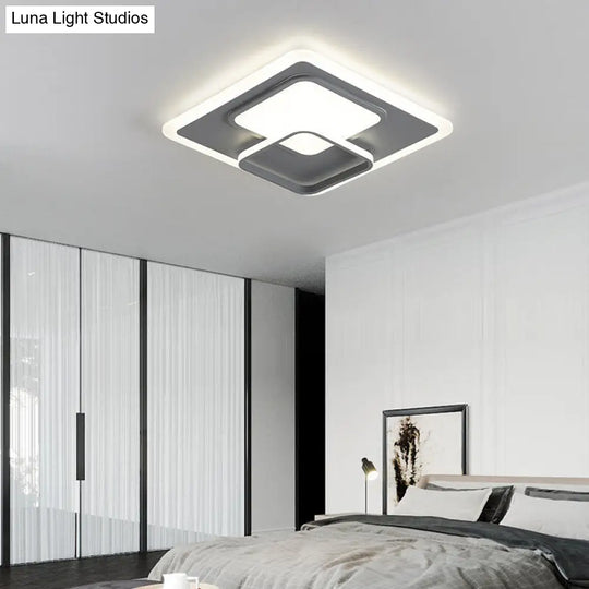 16/19.5 Square Ceiling Mount Light: Contemporary Acrylic Gray Led Flush Warm/White Light Grey / 16