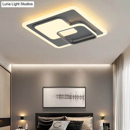 16’/19.5’ Square Ceiling Mount Light: Contemporary Acrylic Gray Led Flush Warm/White Light Grey