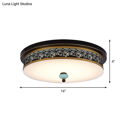 16’ - 19.5’ W Led Flush Mount Ceiling Light Fixture | Black - Gold Opal Glass Drum Dining Hall