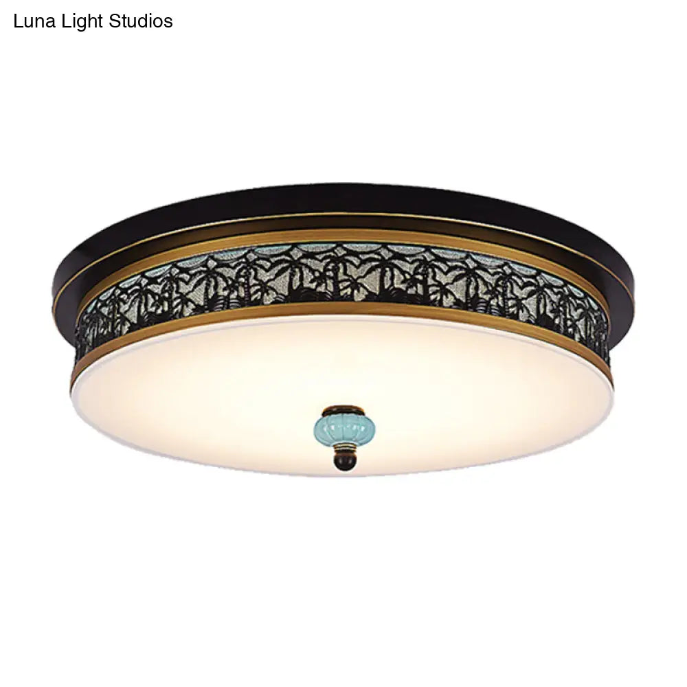 16 - 19.5 W Led Flush Mount Ceiling Light Fixture | Black-Gold Opal Glass Drum Dining Hall