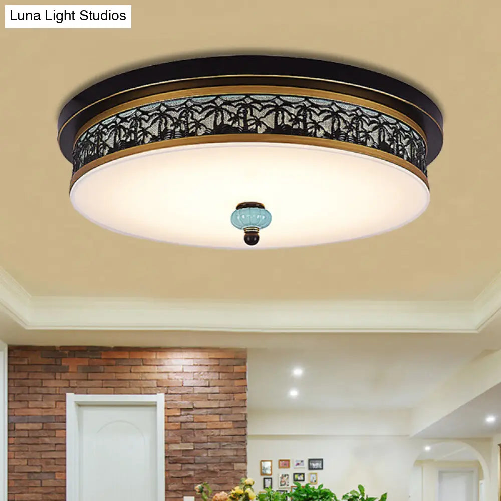 16 - 19.5 W Led Flush Mount Ceiling Light Fixture | Black-Gold Opal Glass Drum Dining Hall / B