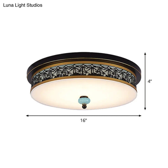 16 - 19.5 W Led Flush Mount Ceiling Light Fixture | Black-Gold Opal Glass Drum Dining Hall