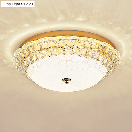 16’/19.5’ W Led Flush Mount Lighting With White Glass Bowl & Crystal Accent - Simple Elegant