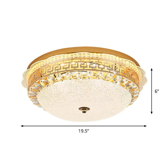 16/19.5 W Led Flush Mount Lighting With White Glass Bowl & Crystal Accent - Simple Elegant Ceiling