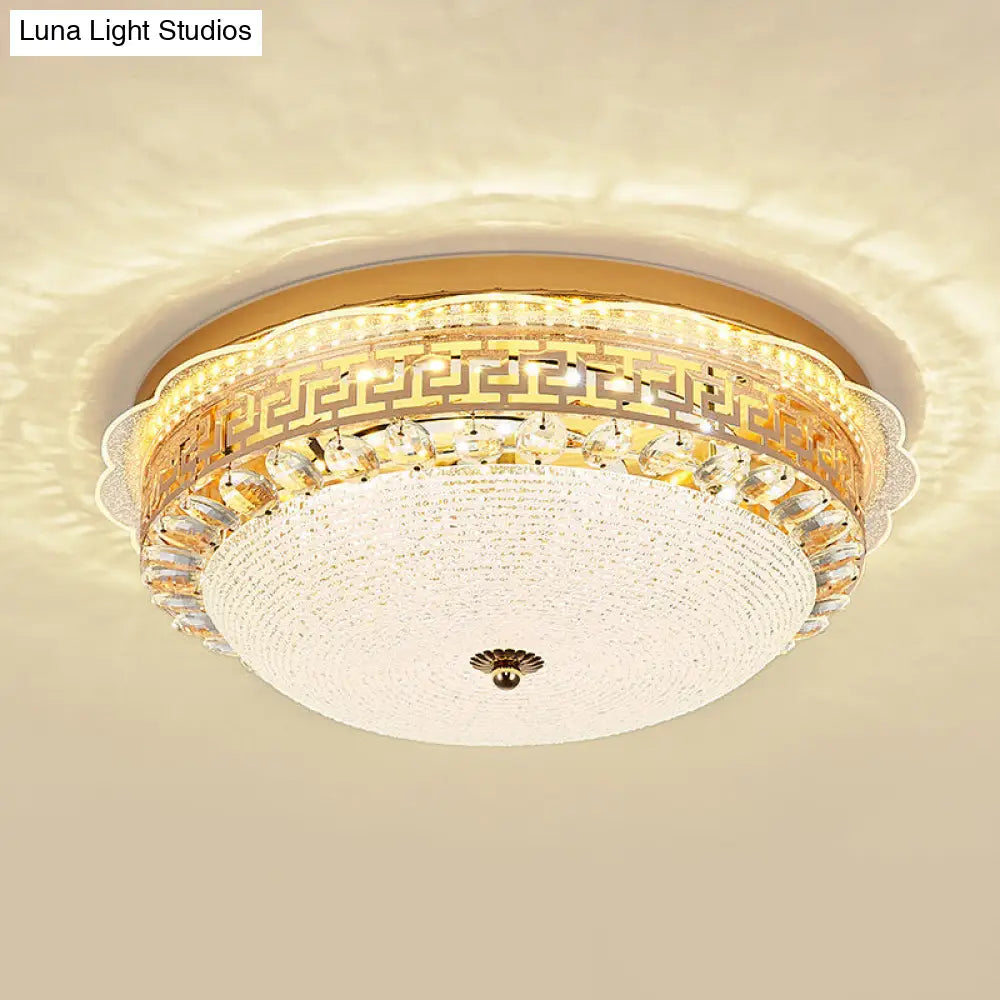 16/19.5 W Led Flush Mount Lighting With White Glass Bowl & Crystal Accent - Simple Elegant Ceiling