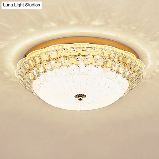 16/19.5 W Led Flush Mount Lighting With White Glass Bowl & Crystal Accent - Simple Elegant Ceiling