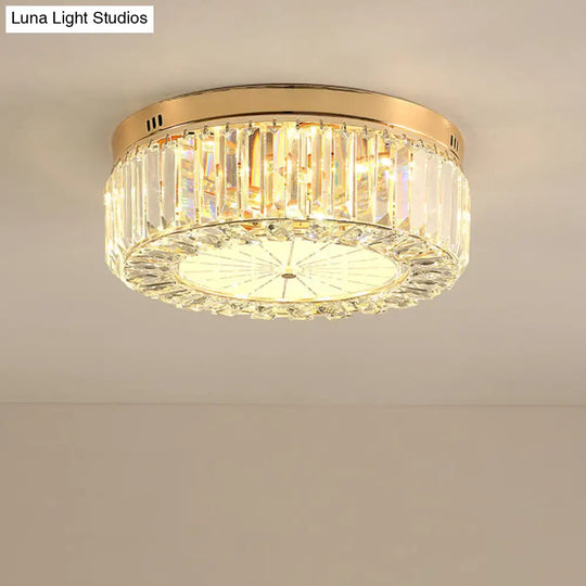 16/19.5 Wide Led Flushmount Modern Clear Prismatic Crystal Ceiling Light In Gold / 16