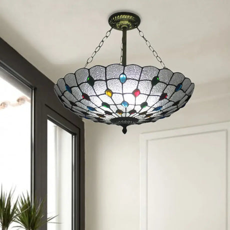 16’/19.5’ Wide Peacock Pendant Light Inverted Chandelier With Colorful Jewelry – Traditional