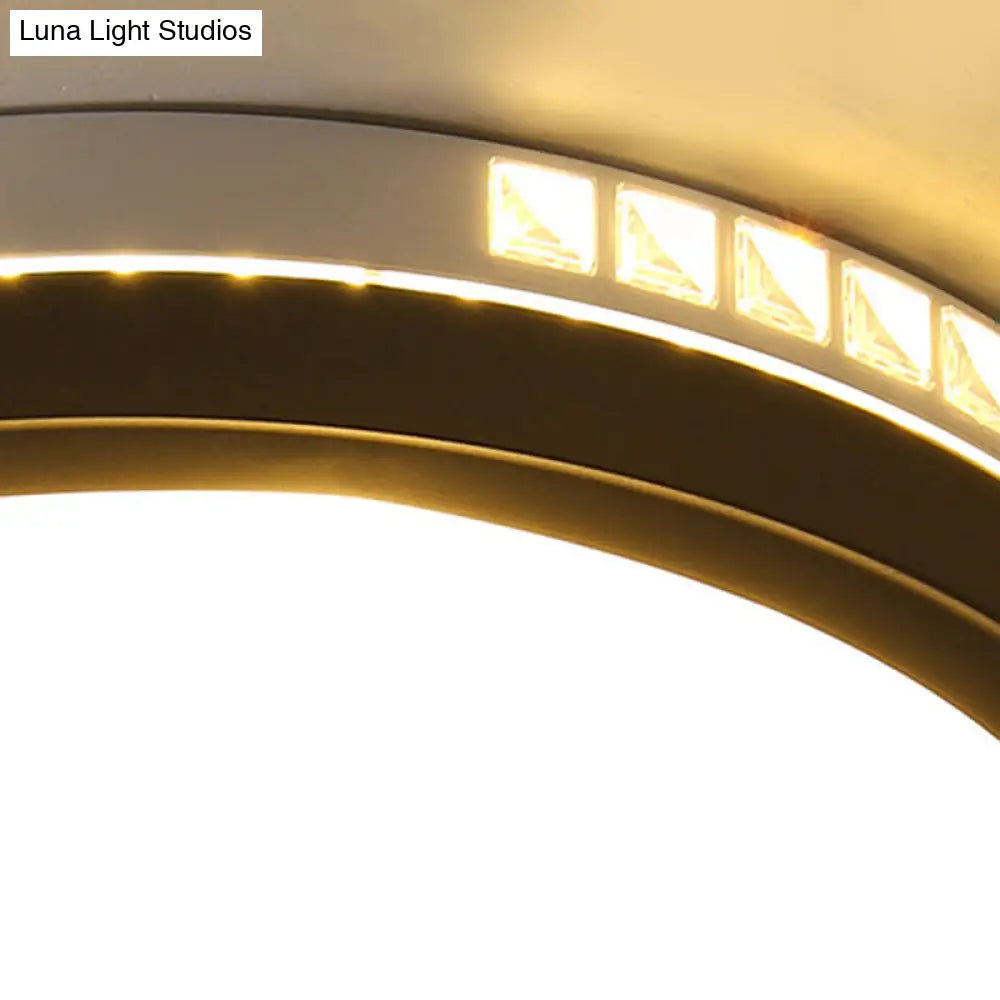 16’/19’ W Led Round Flush Mount Lamp Black Crystal Ceiling Fixture With Warm/White/3 Color Light