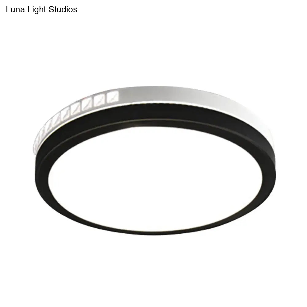 16/19 W Led Round Flush Mount Lamp Black Crystal Ceiling Fixture With Warm/White/3 Color Light