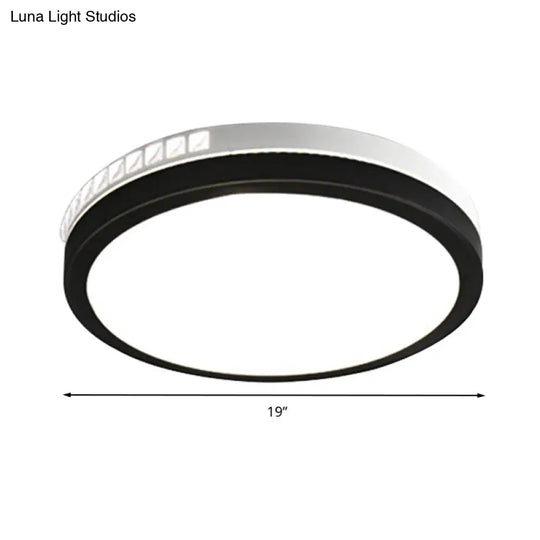 16/19 W Led Round Flush Mount Lamp Black Crystal Ceiling Fixture With Warm/White/3 Color Light