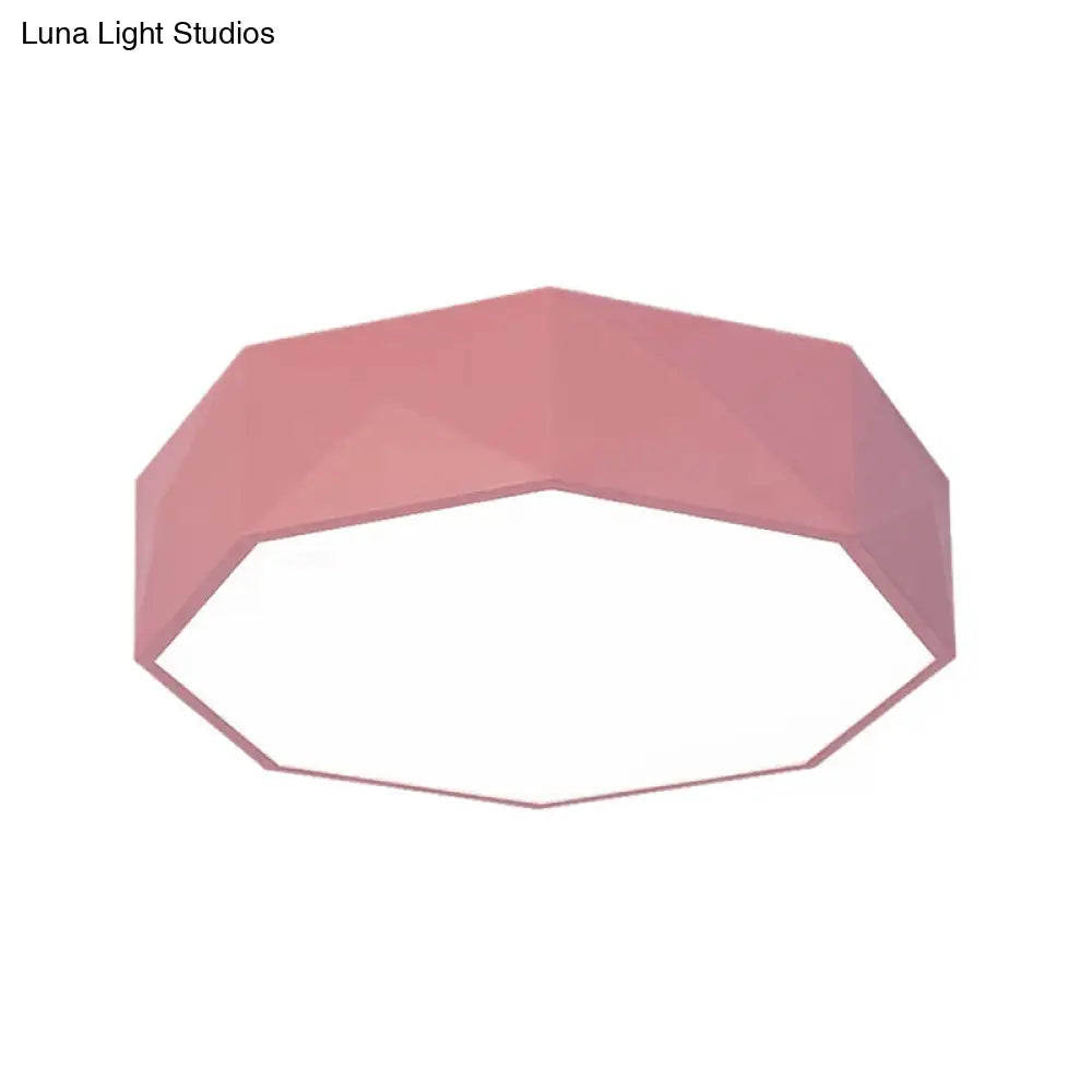 16/20 Dia Hexagon Macaron Acrylic Led Flush Mount Light For Girls Bedroom - Pink/Yellow/Blue/Green