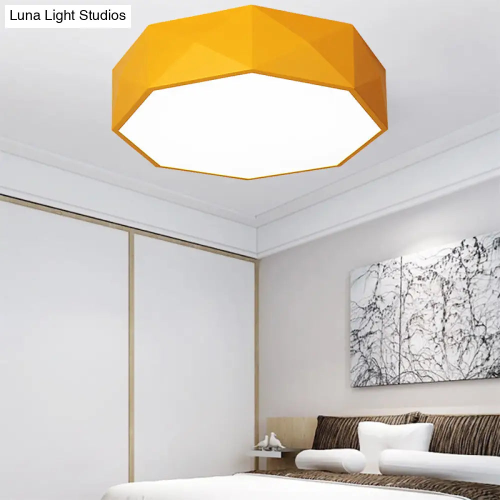 16/20 Dia Hexagon Macaron Acrylic Led Flush Mount Light For Girls Bedroom - Pink/Yellow/Blue/Green