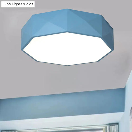 16/20 Dia Hexagon Macaron Acrylic Led Flush Mount Light For Girls Bedroom - Pink/Yellow/Blue/Green