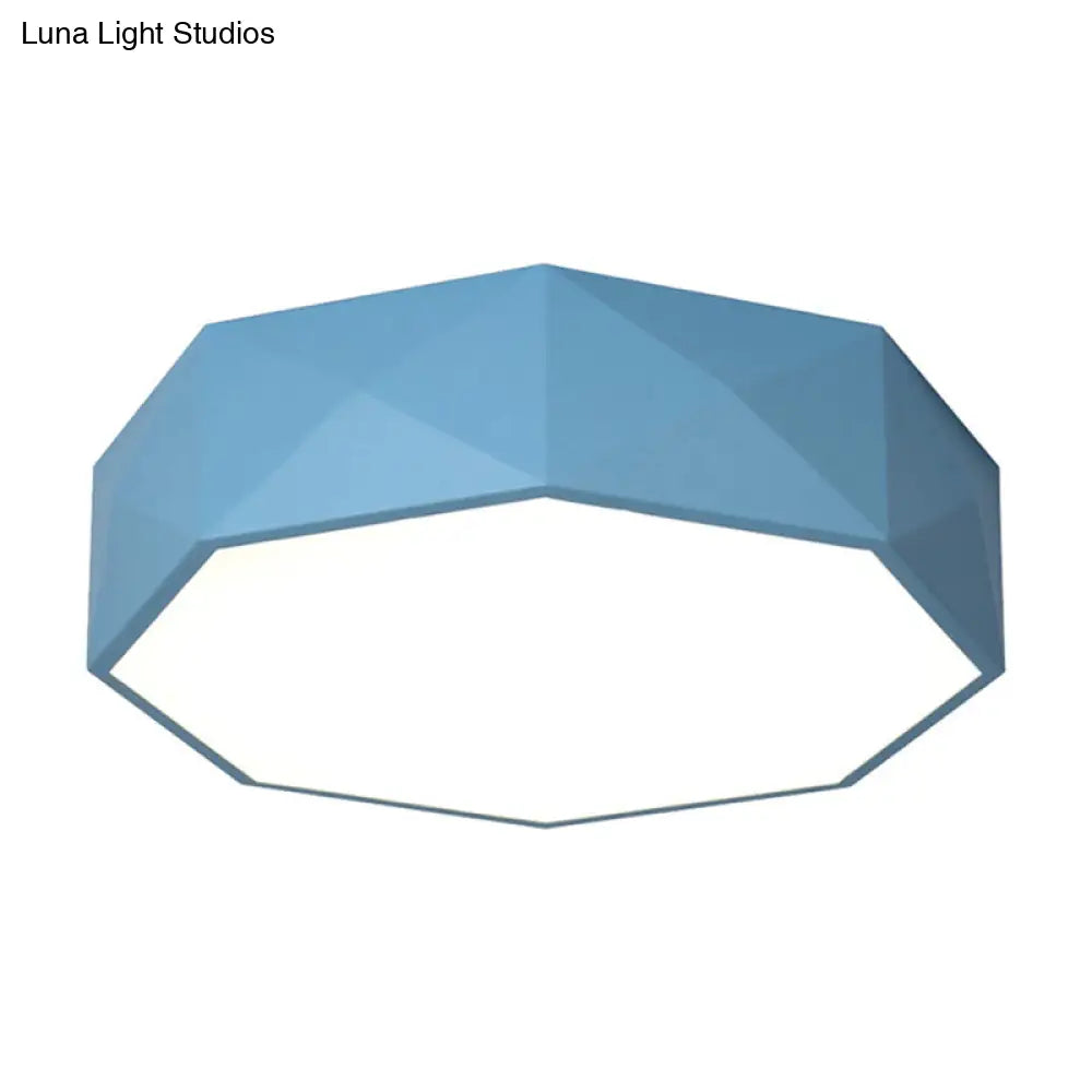 16/20 Dia Hexagon Macaron Acrylic Led Flush Mount Light For Girls Bedroom - Pink/Yellow/Blue/Green