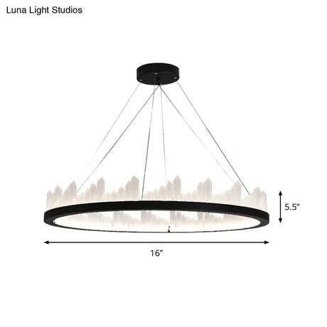 16/23.5 Circular Led Chandelier Light - Nordic Style Acrylic Black Hanging For Kitchen