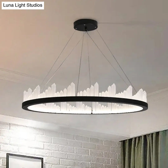 16/23.5 Circular Led Chandelier Light - Nordic Style Acrylic Black Hanging For Kitchen / 16